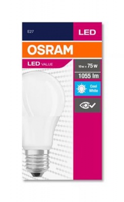 LED izzó, E27, gömb, A60, 10W, 1055lm, 4000K (HF), OSRAM "Value"